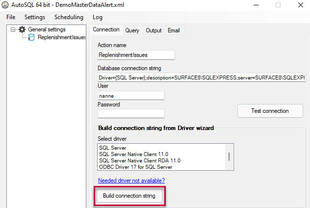 Setup your connection string